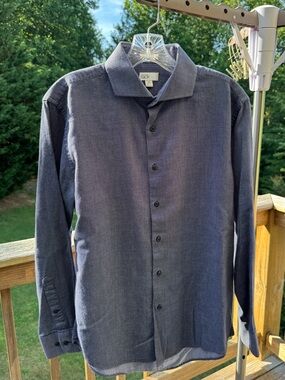 Nordstrom Rack Shirt Men's Medium (15.5) Navy Cream Weave Casual Button Up